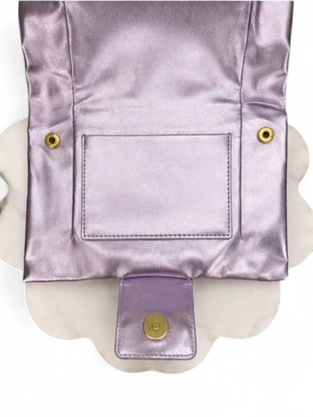 NWOT Versace Perfums clutch metallic purple bow. Never used.